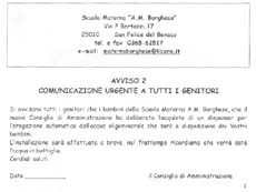 Cliccare per la comunicazione dellasilo con le caratteristiche della fornitura dacqua